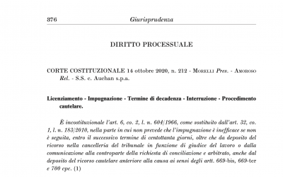 ALBERTO PICCININI, Conflitto tra le Alte Corti sui termini di decadenza delle impugnazioni giudiziali di provvedimenti datoriali: quando la legge si adegua alla giustizia