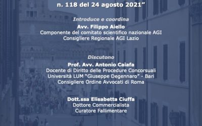 Convegno “Crisi d’impresa: il recente Decreto Legge n. 118 del 24 agosto 2021”