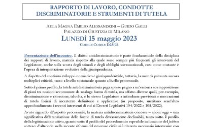 15.05.23 Bologna, “Rapporto di lavoro, condotte discriminatorie e strumenti di tutela”