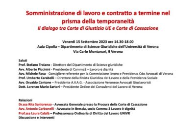 15.09.23, Università di Verona: “Somministrazione di lavoro e contratto a termine nel prisma della temporaneità”