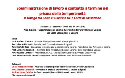 15.09.23, Università di Verona: “Somministrazione di lavoro e contratto a termine nel prisma della temporaneità”
