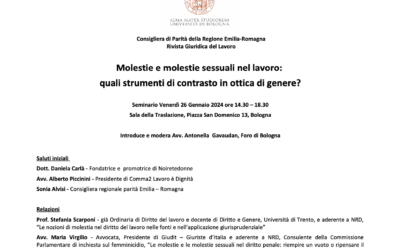 26.01.24 Bologna. Seminario “Molestie e molestie sessuali nel lavoro: quali strumenti di contrasto in ottica di genere?”